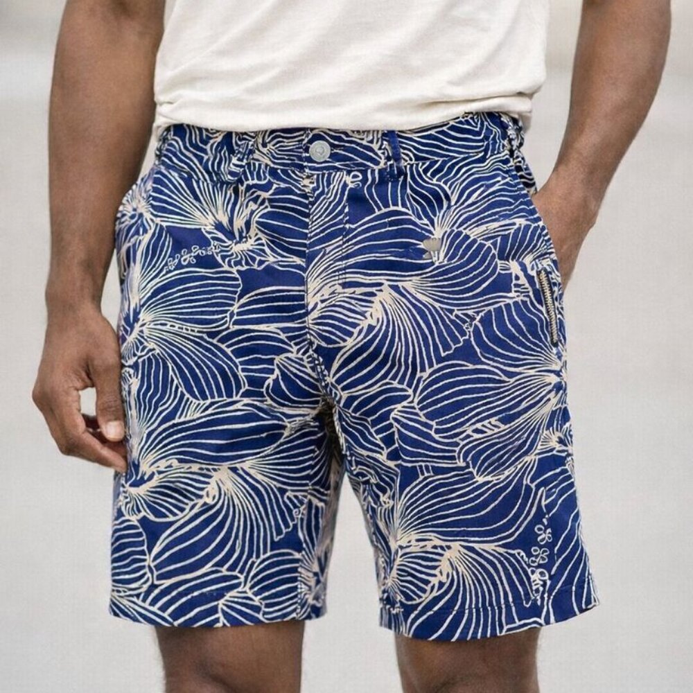 Goodfellow Navy and Cream Graphic Stretch Shorts 28 waist NWT